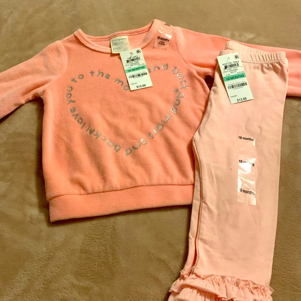 Toddler girls peach velour top with ruffled leggings